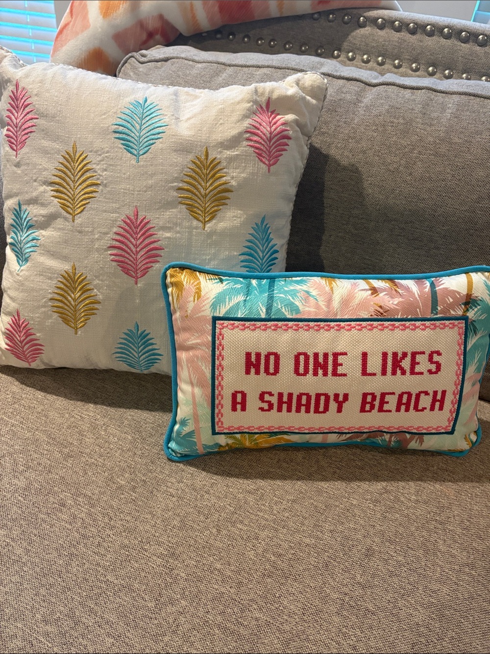 Kirklands Tropical Teal, Pink & Gold Embroidered Accent Pillows